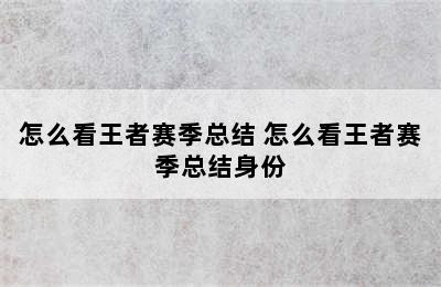 怎么看王者赛季总结 怎么看王者赛季总结身份